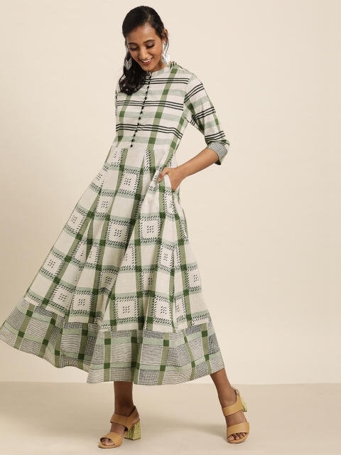 Taavi Women Off-White & Green Bagru Hand Block Print A-Line Midi Sustainable Dress with Pockets
Taavi Women Off-White & Green Bagru Hand Block Print A-Line Midi Sustainable Dress with Pockets