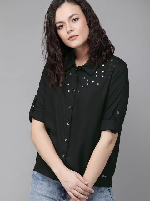 The Roadster Lifestyle Co Women Black Regular Fit Solid Casual Shirt with Embellished Detail
The Roadster Lifestyle Co Women Black Regular Fit Solid Casual Shirt with Embellished Detail