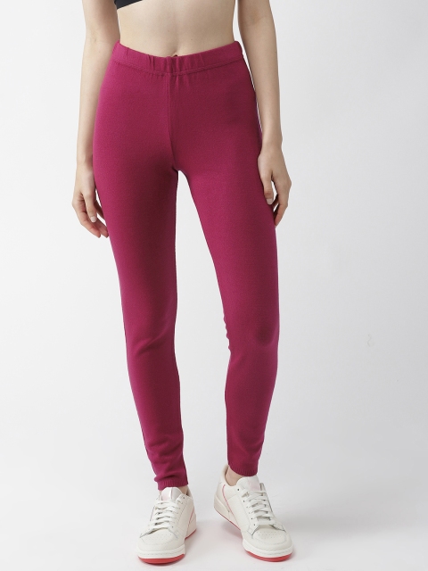 Madame Women Magenta Solid Ankle-Length Winter Leggings