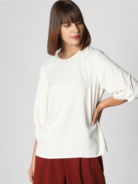 Vero Moda Women Off-White Solid Boxy Top
