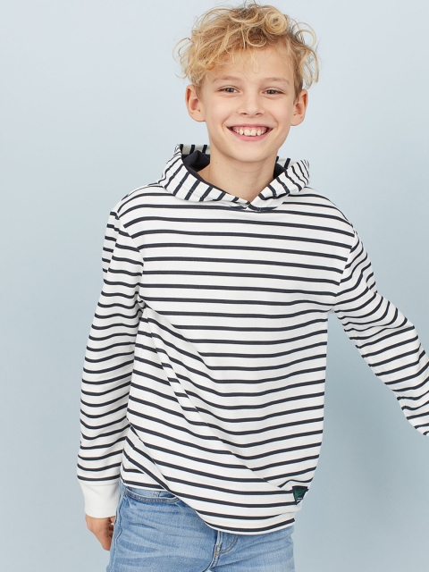 H&M Boys White Striped Hooded Sweatshirts