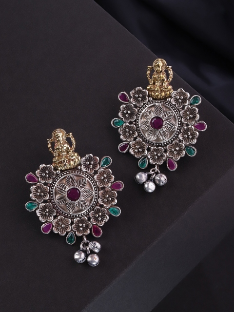 Priyaasi Oxidised Magenta Silver Plated Stone Studded Temple Floral Drop Earrings
Priyaasi Oxidised Magenta Silver Plated Stone Studded Temple Floral Drop Earrings