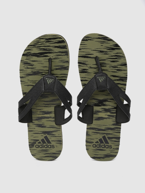 ADIDAS Men Black & Olive Green Ozor III Ms Printed Thong Flip-Flops