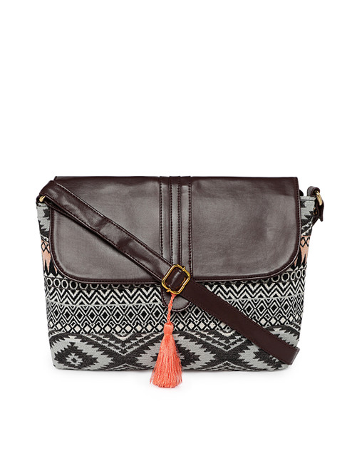 Kanvas Katha Black & White Self Design Sling Bag 
Kanvas Katha Black & White Self Design Sling Bag