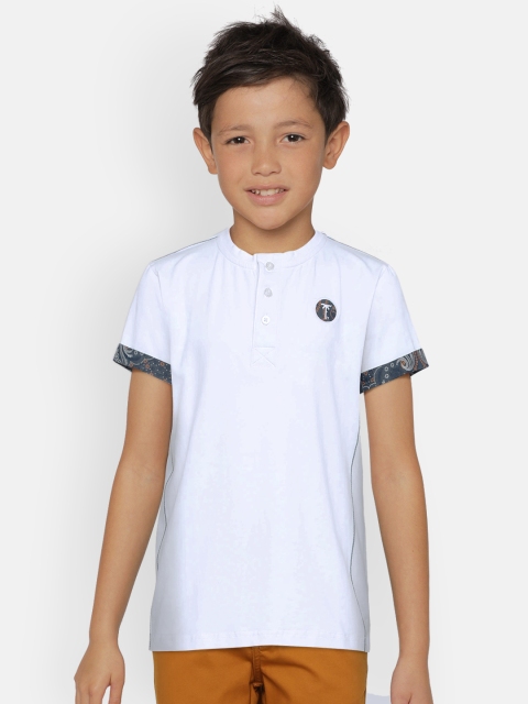 Palm Tree Boys White Solid Henley Neck T-shirt