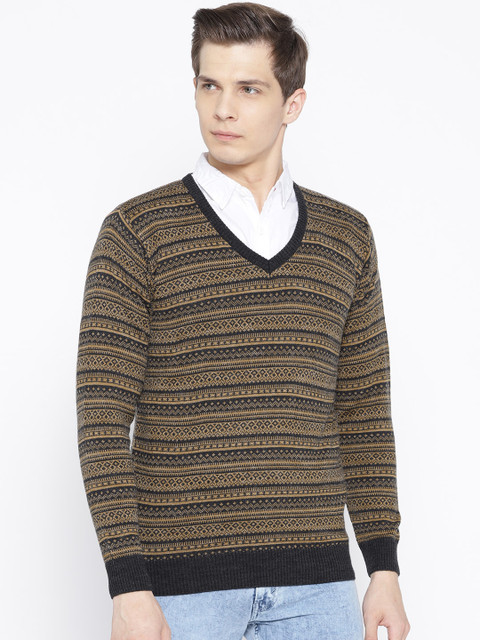 Pierre Carlo Men Brown & Charcoal Grey Self-Design Fair Isle Sweater
Pierre Carlo Men Brown & Charcoal Grey Self-Design Fair Isle Sweater