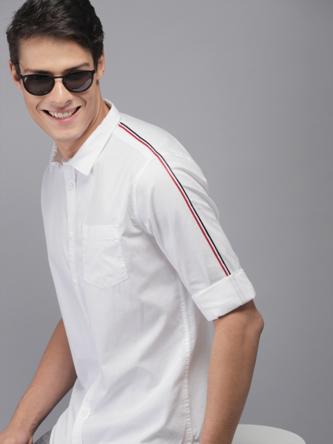 HERE&NOW Men White Slim Fit Solid Casual Shirt