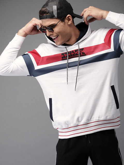 HERE&NOW Men White & Red Striped Hooded Sweatshirt 
HERE&NOW Men White & Red Striped Hooded Sweatshirt