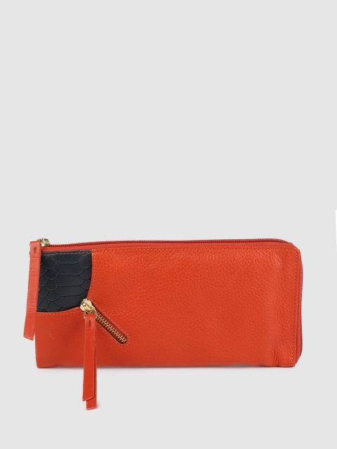 Hidesign Women Rust Brown Textured Zip Around Leather Wallet