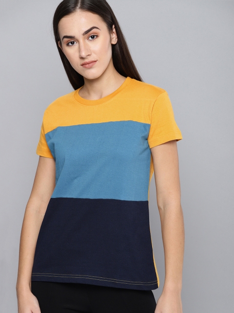 DILLINGER Women Mustard Yellow Teal Blue Colourblocked Round Neck Pure Cotton T-shirt
DILLINGER Women Mustard Yellow Teal Blue Colourblocked Round Neck Pure Cotton T-shirt