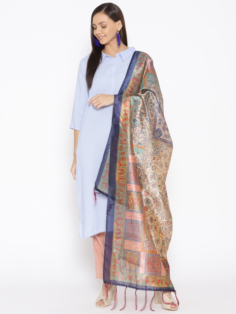 Shaily Beige & Blue Printed Dupatta