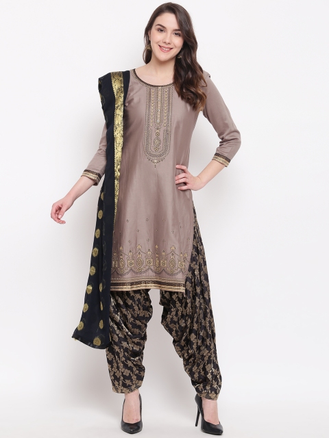 Kvsfab Grey & Black Cotton Blend Unstitched Dress Material