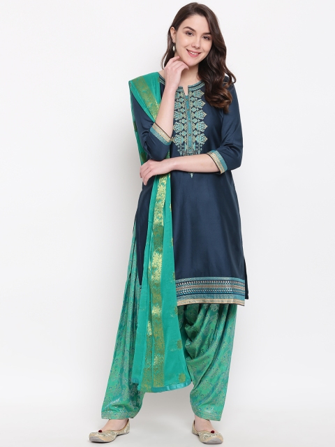 Kvsfab Teal Green & Sea Green Cotton Blend Unstitched Dress Material