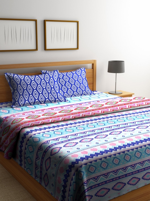 CORE Designed by SPACES White & Blue Printed Bedding Set With Double Quilt