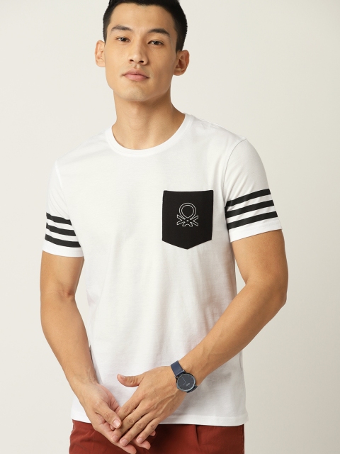 United Colors of Benetton Men White Solid Round Neck T-shirt