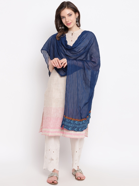 Rangriti Navy Blue Solid Dupatta