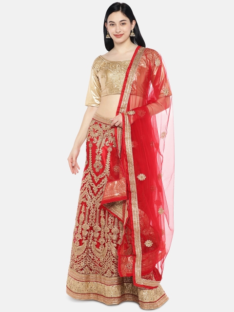 Mitera Red & Gold-Toned Embroidered Semi-Stitched Lehenga & Unstitched Blouse with Dupatta
Mitera Red & Gold-Toned Embroidered Semi-Stitched Lehenga & Unstitched Blouse with Dupatta
