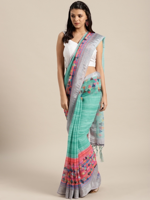 Saree mall Green & Peach-Coloured Printed Saree