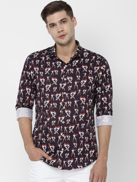 SIMON CARTER LONDON Men Purple Slim Fit Printed Casual Shirt
