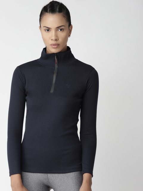 Chkokko Women Navy Blue Solid T-shirt