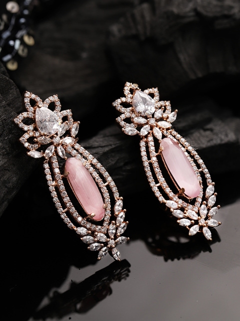 Rubans Gold-Toned & White Floral Drop Earrings