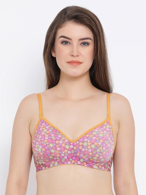 Clovia Padded Non-Wired Full Cup Floral Print T-Shirt Bra, Pink