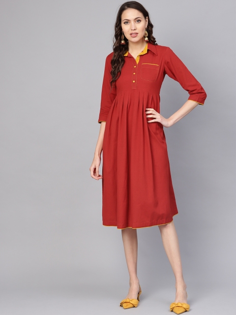 Varanga Women Maroon Solid A-Line Dress