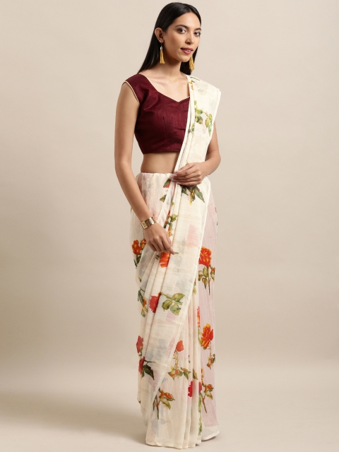 Satrani Off-White Printed Saree