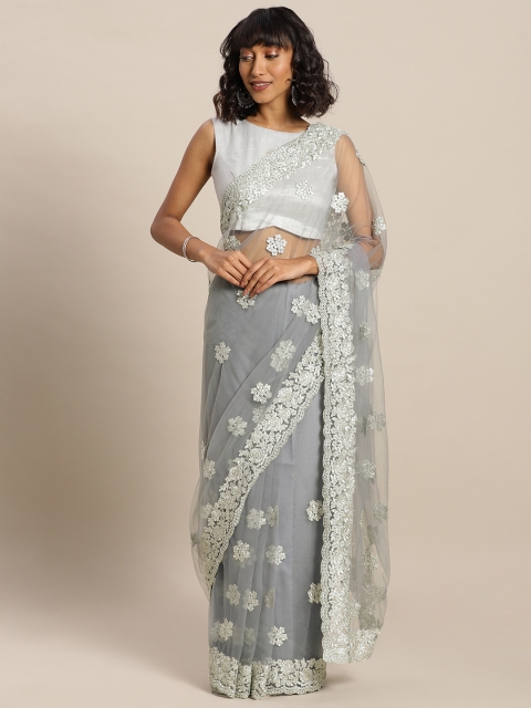 Tikhi Imli Grey Embroidered Net Saree