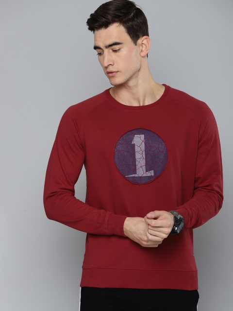 SINGLE Men Red Printed Sweatshirt