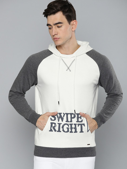 SINGLE Men Off-White Printed Hooded Slim Fit Sweatshirt 
SINGLE Men Off-White Printed Hooded Slim Fit Sweatshirt