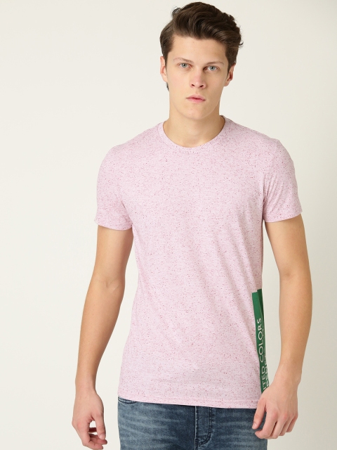 United Colors of Benetton Men Pink Speckled Effect Round Neck T-shirt