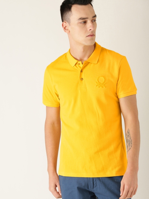 United Colors of Benetton Men Yellow Solid Polo Collar T-shirt