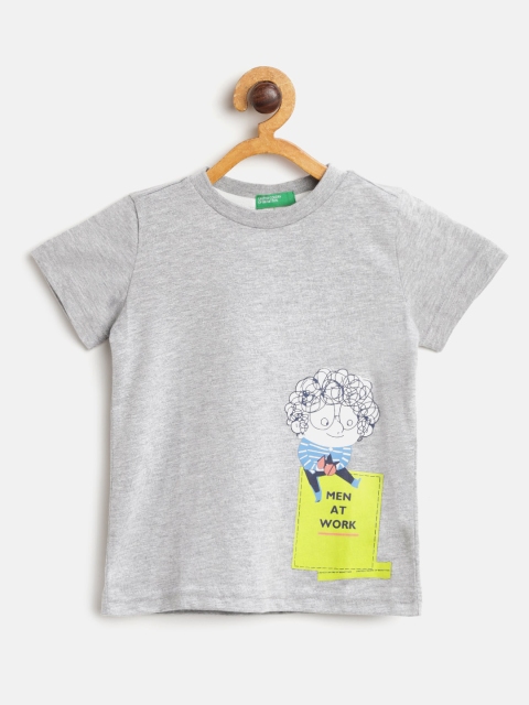 United Colors of Benetton Boys Grey Melange Printed Detail Round Neck T-shirt