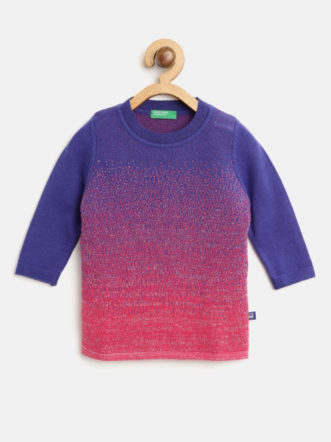 United Colors of Benetton Girls Pink & Blue Self Design Sweater