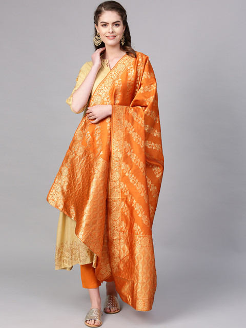 PINKSKY Women Beige & Orange Solid Kurta with Trousers & Dupatta 
PINKSKY Women Beige & Orange Solid Kurta with Trousers & Dupatta
