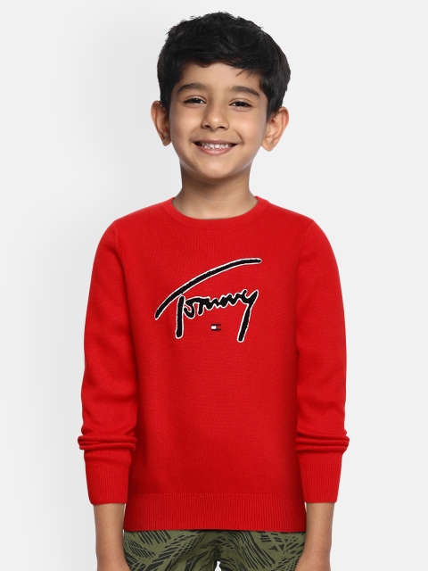 Tommy Hilfiger Boys Red Pure Cotton Typography Pullover