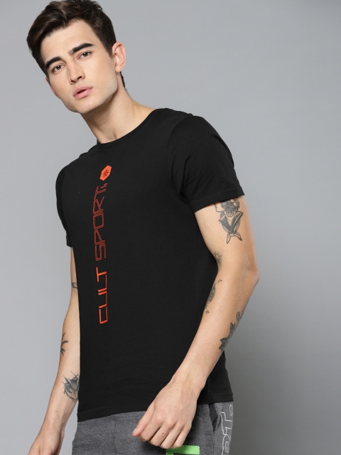 Cultsport Men Black Printed Round Neck Flydry T-shirt