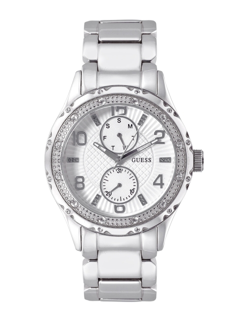 GUESS Women White Dial & Silver Toned Stainless Steel Bracelet Analogue Watch W0430L3
GUESS Women White Dial & Silver Toned Stainless Steel Bracelet Analogue Watch W0430L3