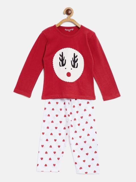 FUNKRAFTS Kids Red & White Printed Night Suit