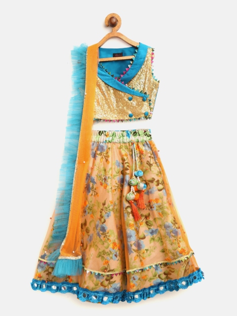 pspeaches Girls Orange & Blue Embellished Ready to Wear Lehenga & Blouse with Dupatta
pspeaches Girls Orange & Blue Embellished Ready to Wear Lehenga & Blouse with Dupatta