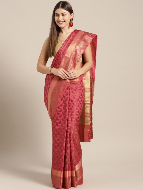 Ishin Pink & Golden Woven Design Mysore Silk Saree