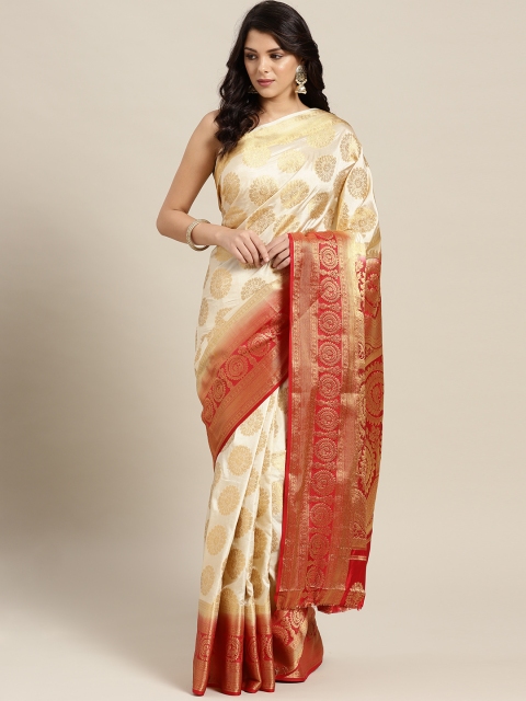 Ishin Women Off-White & Golden Zari Woven Design Mysore Silk Saree, Beige
Ishin Women Off-White & Golden Zari Woven Design Mysore Silk Saree, Beige