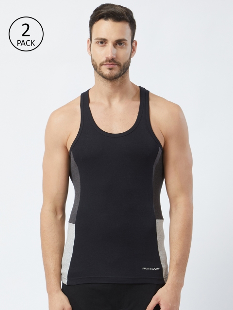 Fruit of the loom Men Pack of 2 Innerwear Vests, Black