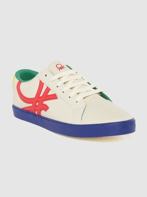 United Colors of Benetton Men Off-White Solid Sneakers