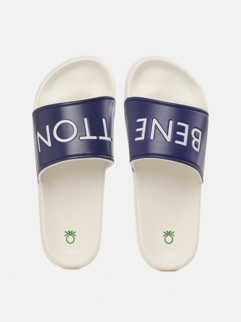United Colors of Benetton Men Navy Blue & White Printed Sliders