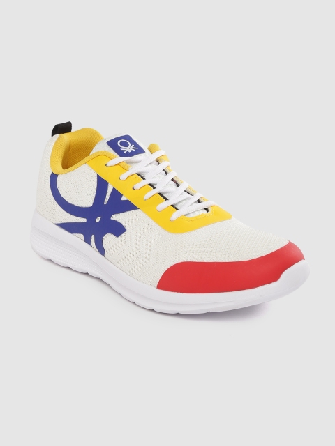 United Colors of Benetton Men Off-White Colourblocked Sneakers