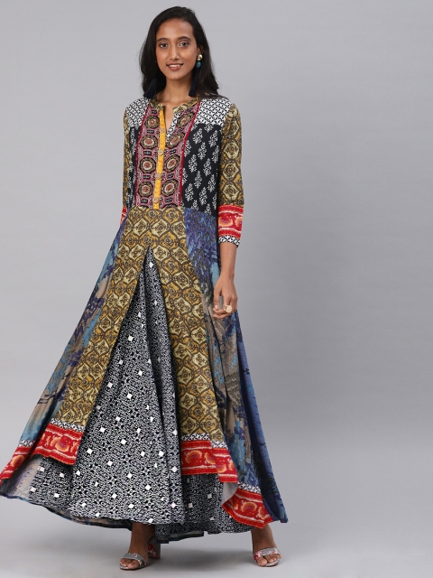 Kvsfab Women Multicoloured Printed A-Line Layered Kurta, Multi