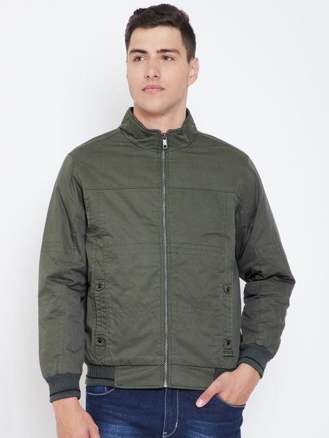 Monte Carlo Men Olive Green Solid Bomber Jacket