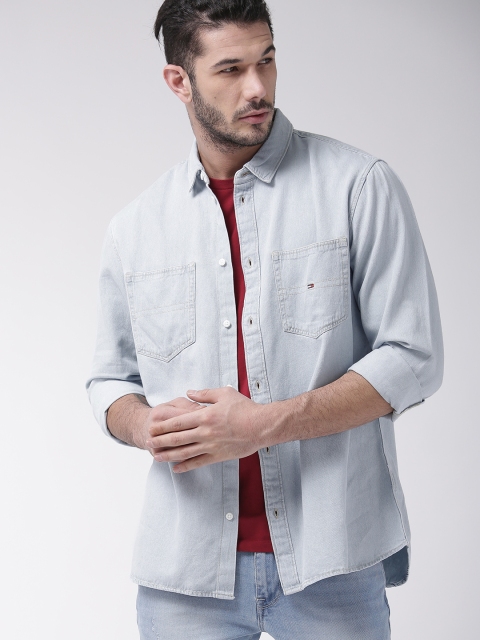 Tommy Hilfiger Men Blue Regular Fit Solid Denim Casual Shirt
